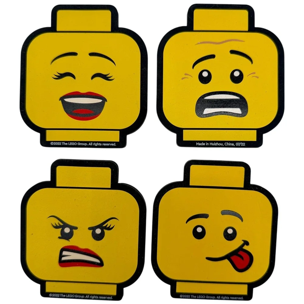 LEGO Head Coasters Set of 4 Yellow Emoji Faces Drink‎ Bar Kitchen Decor